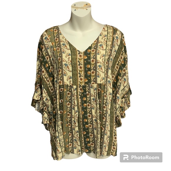 Andree by Unit medium green floral deep arm hole top super cute - Picture 1 of 7